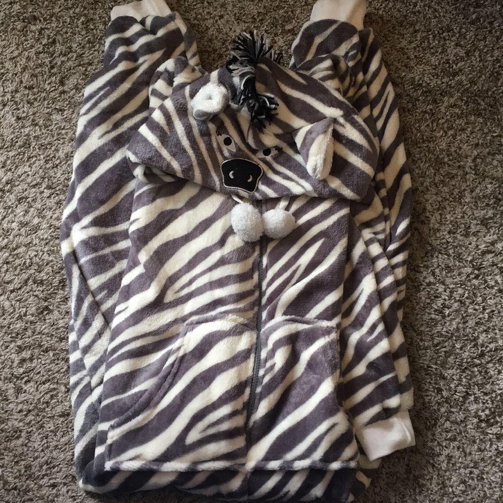 Fuzzy zebra onesie